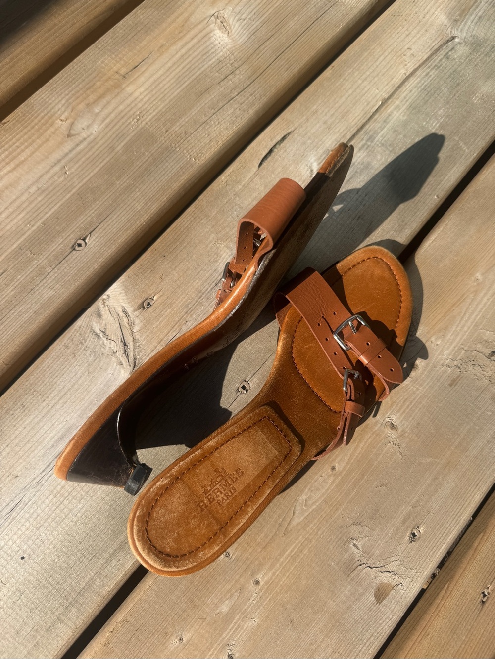 Hermes vintage leather kitten heel sandal - Picture 4 of 6